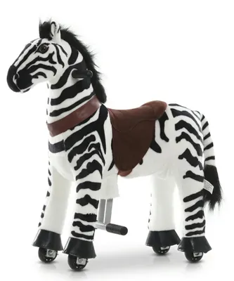 Obrázek produktu pro VROOOMY Mechanický koník / zebra (4–6 let) – s pohybem v cvalu, funkcí řízení a protiskluzovými kolečky – dětská jezdecká hračka bez baterií – černá