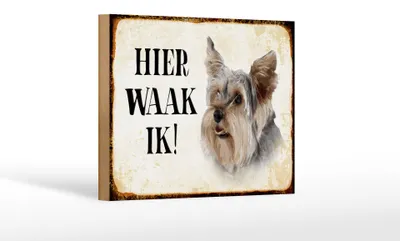 Produktbild von Holzschild Spruch 18x12 cm holländisch Hier Waak ik Yorkshire Terrier Hund Dekoration
