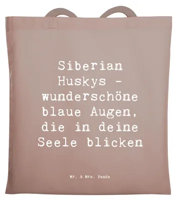 Produktbild von Mr. & Mrs. Panda Tote Bag Spruch Siberian Husky Augenzauber - Braun Pastell - Geschenk, Jutebeutel, Hunderassen, Beschreibung, Eleganz, intelligent, Tragetasche, Tasche