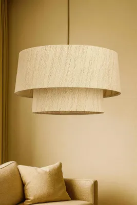 Produktbild von Opviq, Hochwertiger Kronleuchter mit verstellbarer Höhe (27-67 cm), Rattan-Kappe Ø30 cm, Kunststoffkörper, Beige, Modern & Skandinavisch, E27 Fassung, 220-240 V, IP20.