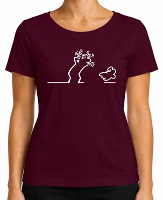 Imagen del producto de Camiseta para mujer con diseño "Linea Strichmännchen Balum Osvaldo Kult Cartoon", color burdeos, talla S