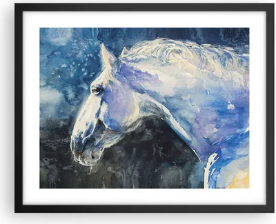 Produktbild von Gerahmtes Poster - Schwarzer Rahmen - Pferd Aquarell Porträt - 50x40 cm - Wand Bild - Wanddeko - Wandbilder - Kunstposter - Wandposter - Bilderrahmen - Bilder - Kunstdruck - Wandbild - P2BAA50x40-4272