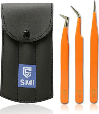 Produktbild von SMI-3-tlg Präzisionspinzette - Wimpernpinzette Wimpernverlängerung -Wimpern Pinzette mit Etui, gebogen und gerade