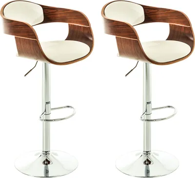 Produktbild von TPFLiving 2er Set Barhocker Kingsley Holz/Kunstleder Walnuss/Weiß