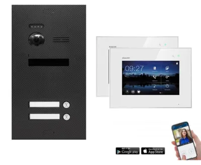 Produktbild von WLAN Video Türsprechanlage BALTER EVO 2-Draht BUS Komplettsystem für 2-Familienhaus Weiß-Karbon-Graphit