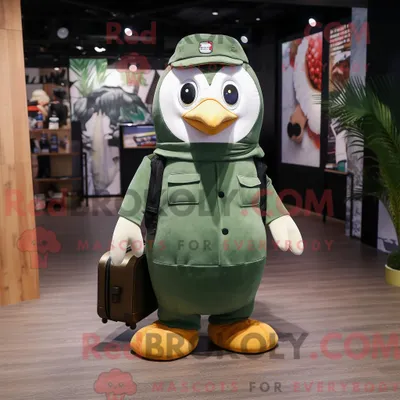 Produktbild von Waldgrüner REDBROKOLY Pinguin-Maskottchen-Kostümcharakter mit Cargohose und Clutch