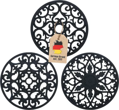 Produktbild von Intirilife 3-teiliges Silikon Untersetzer Set in Schwarz - Flexible Antihaft Topf Untersetzer Rutschfest Hitzebeständige Matte mit verschiedenen Ornamenten
