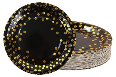50 Papier-Teller 17,8 cm, Partygeschirr, schwarz-gold