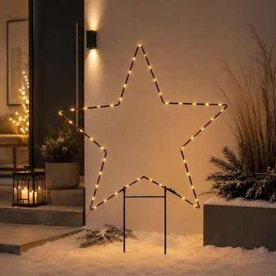 Zdjęcie produktu dla Luca Lighting, lampka LED do ogrodu, kształt gwiazdy, 45 diod, ciepła biel, zasilana bateriami, wysokość 84 cm, metal, kolor czarny