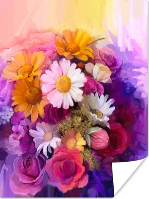 Produktbild von MuchoWow® Poster Blumen - Impressionismus - Ölfarbe 60x80 cm - Schlafzimmer Dekoration