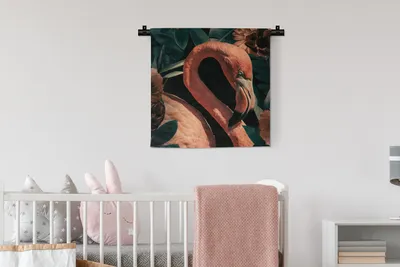 Produktbild von MuchoWow® Wandteppich Wandbehang Flamingo - Blumen - Licht - Blätter 60x60 cm Tapisserie Dekoration Wandtuch - Dekorationen - Wand Decke