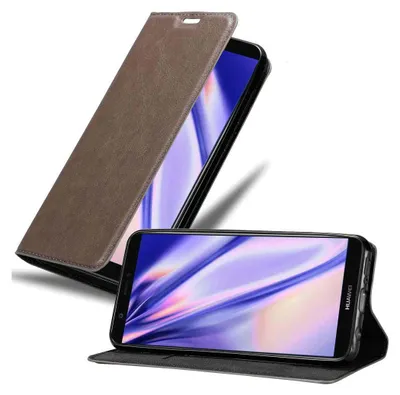 Produktbild von Cadorabo Hülle für Huawei P SMART 2018 / Enjoy 7S Schutz Hülle in Braun Handyhülle Etui Case Cover Magnetverschluss