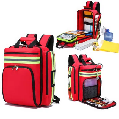 Produktbild von Erste Hilfe Rucksack leer, Notfallrucksack medizinisch, wasserfest Oxford, groß & robust, für Rettung, Outdoor & Camping, rot