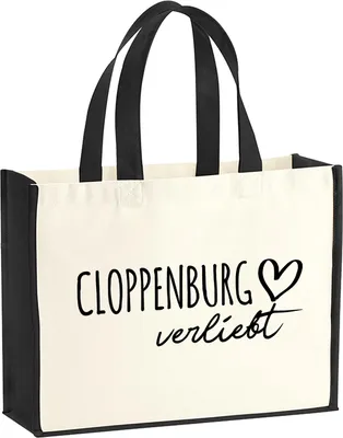 Produktbild von Huuraa Jutetasche Cloppenburg verliebt 21 Liter Black Jute und Baumwolle Einkaufstasche Geschenkidee
