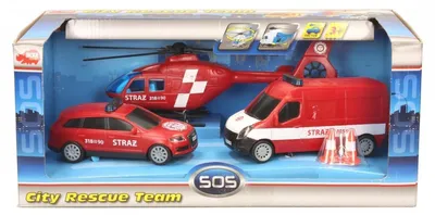 Produktbild von Dickie Toys STRAŻ CITY Feuerwehr Fahrzeug-Set, 3 Fahrzeuge