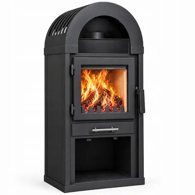 Productafbeelding van Houtkachel EMBER 9,5 kW vrijstaand staal met gietijzeren rooster, aslade, houtopslag en rookgasafvoer 150 mm