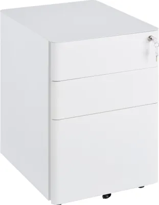 Produktbild von Mobiler Rollcontainer mit 3 Schubladen, abschließbarer Büroschrank, Hängeregistratur, Stahl Weiß 39x48x59 cm
