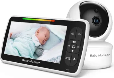 Produktbild von AIORBER 5-Zoll HD Babymonitor, mit 2-Wege-Audio, 355° Pan und 120° Neigung, Temperaturüberwachung, Infrarot-Nachtsicht, Babyphone, Weiß