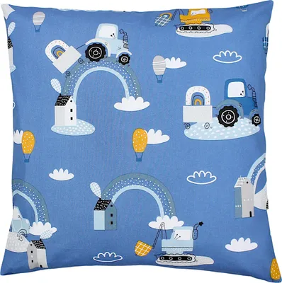 Produktbild von TupTam Kinder Kissenbezug Kissenhülle Dekorativ Gemustert, Farbe: Traktoren / Regenbögen / Blau / Grau, Größe: 80 x 80 cm