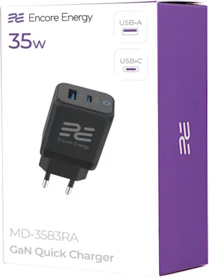 Produktbild von Netzladegerät 35W PD 3.0 Quick Charge 4.0 USB-A USB-C Adapter Encore Energy MD-3583RA