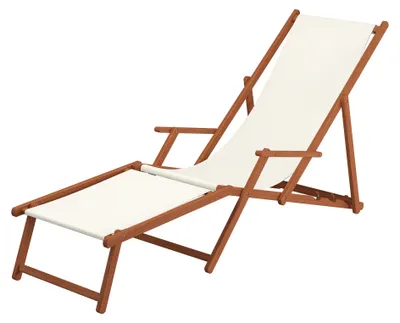 Produktbild von Sonnenliege weiß Liegestuhl Fußablage Gartenliege Holz Deckchair Strandstuhl Gartenmöbel 10-303 F