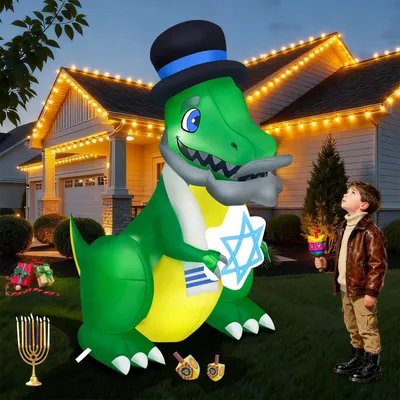 Aufblasbare Chanukka-Deko, Dinosaurier mit LED, 4,5FT, für Hof, Garten