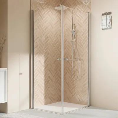 Produktbild von Eckeinstieg mit Drehtür BREUER Elana 2.0 90 x 90 x 200 cm Profil rund schwarz Klarglas Reversibel