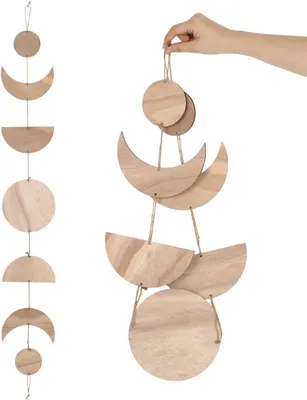 Produktbild von Wanddekoration Sonne und Mond aus Holz, rustikale Wandgestaltung, Vintage Wohnaccessoires im Landhausstil, hängendes Holzornament für Balkon