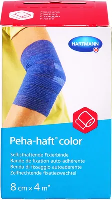 Produktbild von Peha-haft Color Fixierbinde latexfrei 8 cm x 4 m blau, 1 St. Binde