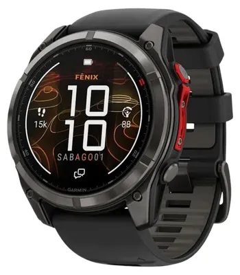 Image de Garmin Fenix 8, 51 mm, verre saphir, technologie MicroLED, boîtier en titane, bracelet en silicone noir