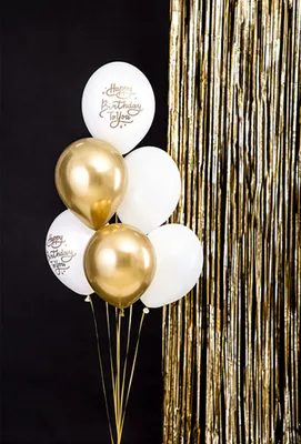 Produktbild von Luftballons 30cm mit Schrift Happy Birthday 6er Set gold / weiß