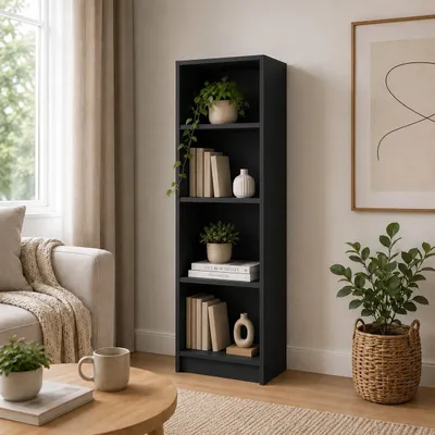 Immagine prodotto di Libreria, 50x31x148 cm, libreria a 4 ripiani in pannello da 16 mm di spessore, moderna libreria aperta da appoggio, scaffali per riporre oggetti e scaffali espositivi