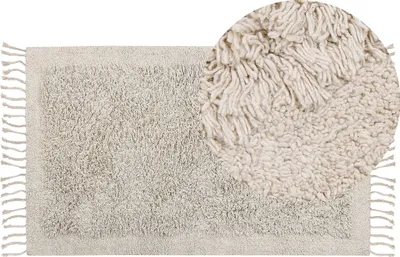 Produktbild von BELIANI Teppich Hellbeige Baumwolle Rechteckig 80 x 150 cm mit Fransen Getuftet Boho Langhaar Hochflor Shaggy Bettvorleger Läufer für Fußbodenheizung