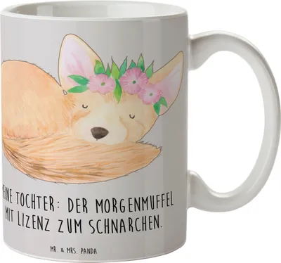 Produktbild von Mr. & Mrs. Panda Kaffeetasse Tochter Morgenmuffel - Grau Pastell - Geschenk, Geschenke für Töchter, Becher, handgemacht, lustige Familiensprüche, Tasse, Verwandte, Freude