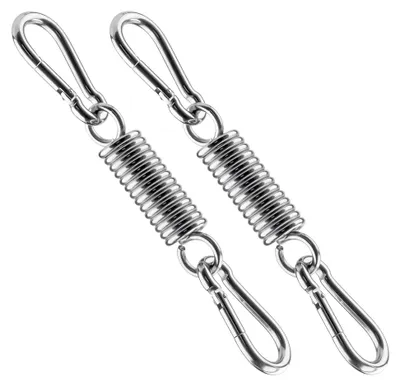 Produktbild von 2 Stück Schwingfedern für Hängesessel, 15 x 3,5 cm, Silber, Edelstahl mit 8 cm Karabiner
