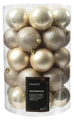 Productafbeelding van Onbreekbare kerstballen parel in koker 34 st Decoris