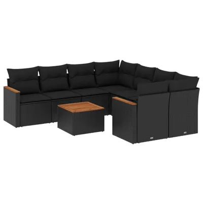Produktbild von vidaXL 9-tlg. Garten-Sofagarnitur mit Kissen Schwarz Poly Rattan