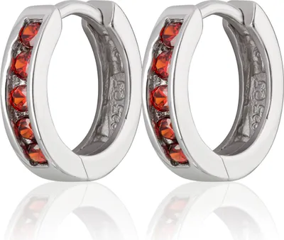 Produktbild von Paar 12mm 925 Sterling Silber Klappcreolen Zirkonia granat Ohrringe rhodiniert