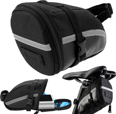 Immagine prodotto di Borsa da sella per bicicletta - Borsa universale da montare sotto la sella - Adatta per bici da corsa e mountain bike - Dimensioni: 15 x 10,5 x 9 cm - Colore: nero
