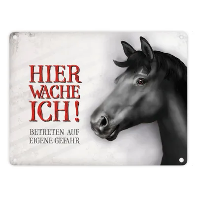 Produktbild von Metallschild mit Schwarzes Pferd Motiv und Spruch: Betreten auf eigene Gefahr