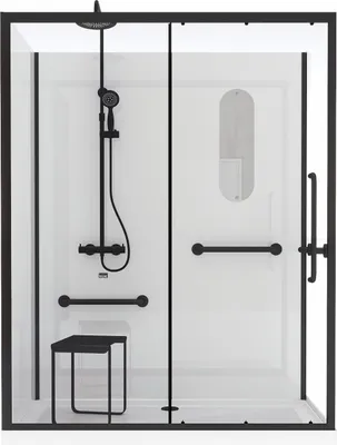 Image de Cabine de douche noire sécurisée et accessible à tous 160x85x220cm - Mitigeur Thermostatique