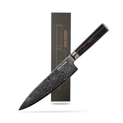 Produktbild von REISHUNGER Damast Chef Messer – Profi Chef Messer aus hochwertigem Damaststahl – Besonders lang & universell einsetzbar