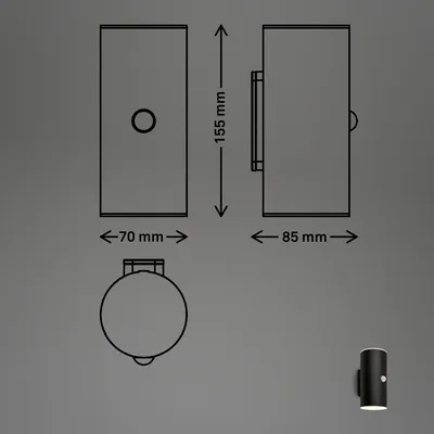 Zdjęcie produktu dla Kinkiet zewnętrzny LED Briloner Lima, czujnik ruchu, czujnik zmierzchu, akumulator, czarny, wymiary: 15,5 x 7 x 8,5 cm
