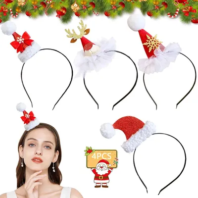 Produktbild von Weihnachtlicher Haarreif, 4-teiliges Set mit Rentiergeweih und Weihnachtsmotiven, Kopfschmuck und Haarschmuck für Erwachsene