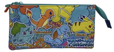 Imagen del producto de Estuche tricolor Pokémon con 3 compartimentos y cierre de cremallera