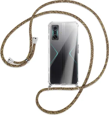 Produktbild von Handykette Backcover-Schutzhülle mit Band (Metall silberfarben) für Xiaomi Poco F4 GT - braun+beige