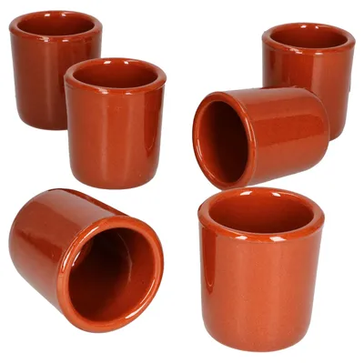 Produktbild von MamboCat 6er Ton Schnapsbecher 50 ml Vollglasiert Shot-Glas Mediterran Unikat Handarbeit Tonbecher