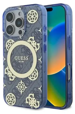 Immagine prodotto di Guess Guhmp16Xh4Pyeeb Iphone 16 Pro Max 6.9 Niebieski/Blue Custodia rigida Iml Peonia Su Sfondo 4G Magsafe