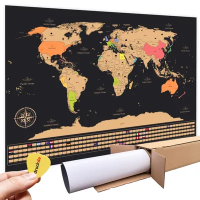 Produktbild von Weltkarte zum Rubbeln I Schwarz Gold I 84,1 x 59,4 cm I Landkarte | Freirubbeln I Rubbelweltkarte | Scratch Off World Map I Englisch