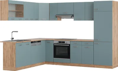 Produktbild von Eckküche Vicco R-Line Blau-Grau/Goldkraft Eiche 287 x 46 cm ohne Arbeitsplatte, Model 41015